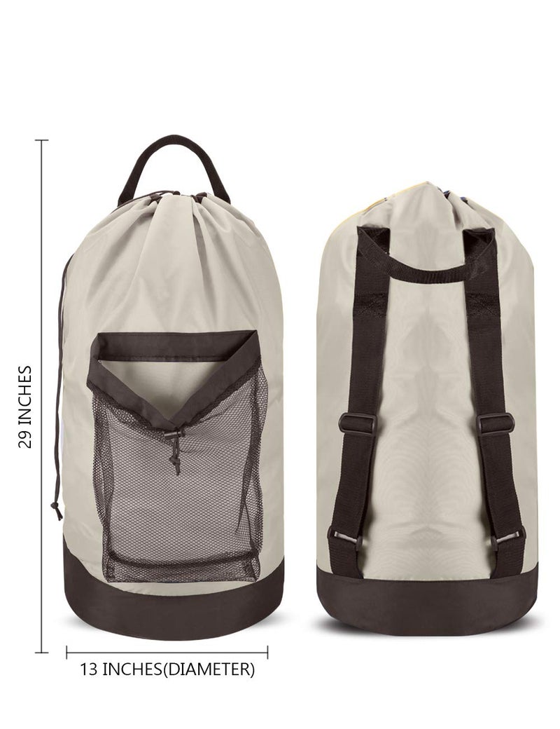 Dalykate Backpack Laundry Bag, 115L Large Hamper with Shoulder Straps, Drawstring Closure, Mesh Pocket, Khaki - Image 2